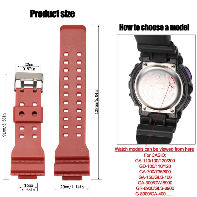 MCXGL 16mm Resin Strap Replacement for G-Shock ga110 ga100 ga120 gd100 g8900 Men's Rubber Watch Band - Image 2